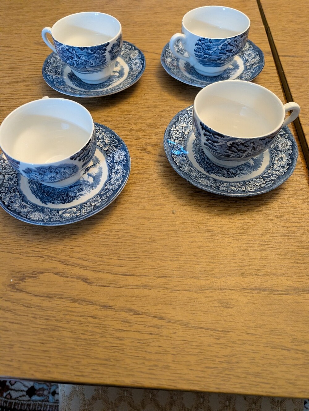 Staffordshire Liberty Blue Set Of 4 Cups And Saucers